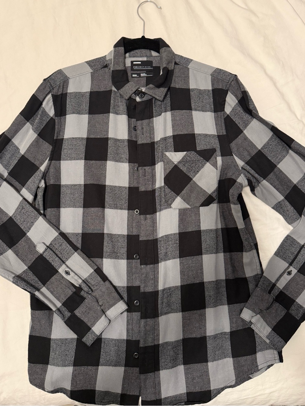 Men's Black and Gray Plaid Button-Down Shirt